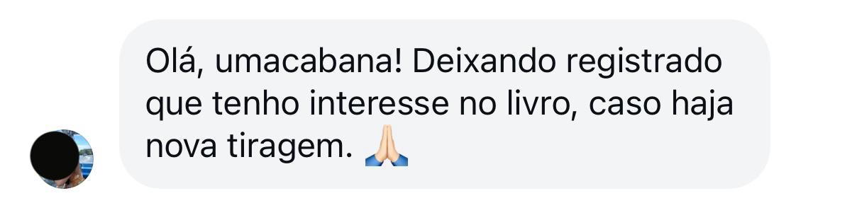 Print de mensagem de leitor pedindo o livro